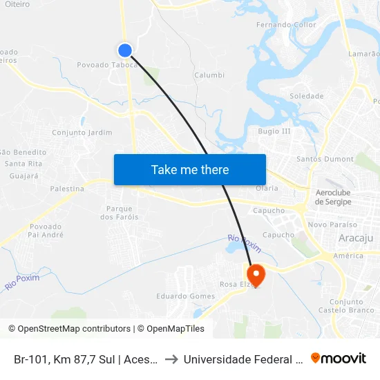 Br-101, Km 87,7 Sul | Acesso A Taboca to Universidade Federal De Sergipe map