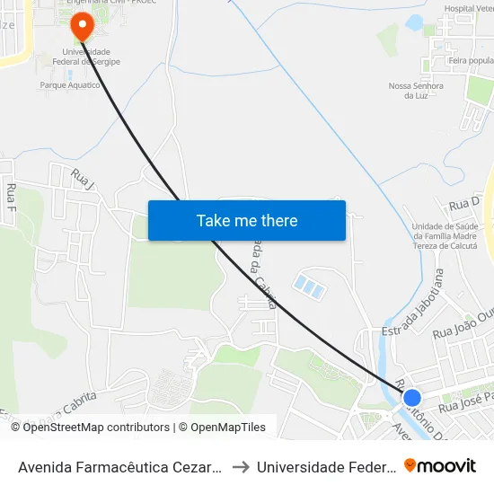 Avenida Farmacêutica Cezartina Régis, 702-800 to Universidade Federal De Sergipe map