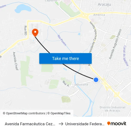 Avenida Farmacêutica Cezartina Régis, 35 to Universidade Federal De Sergipe map