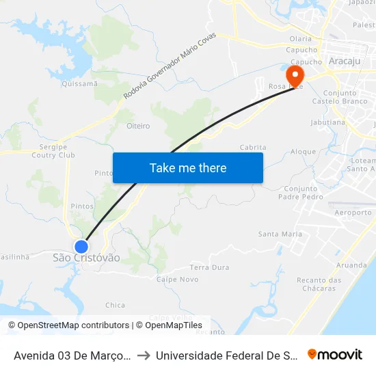 Avenida 03 De Março, 187 to Universidade Federal De Sergipe map