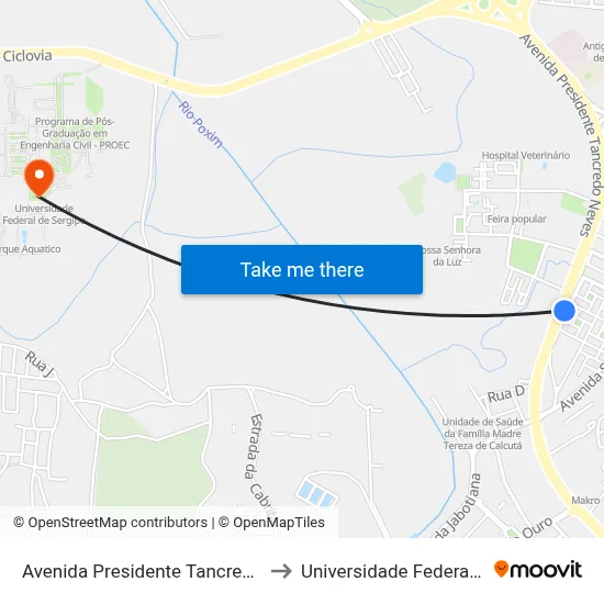 Avenida Presidente Tancredo Neves, 5033 to Universidade Federal De Sergipe map