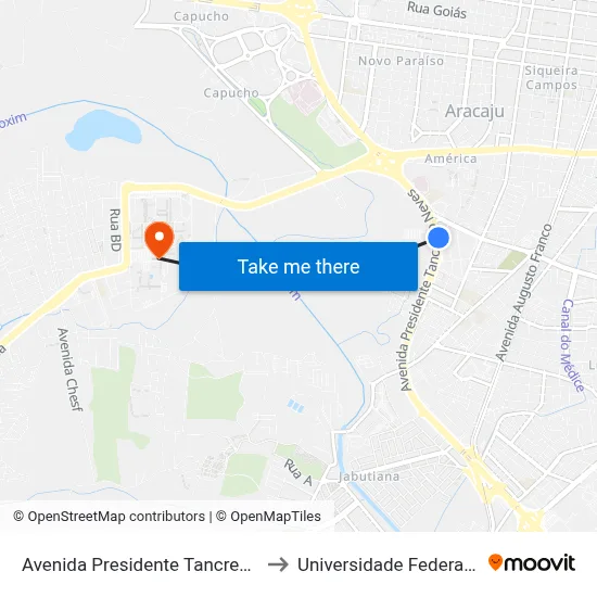 Avenida Presidente Tancredo Neves, 5545 to Universidade Federal De Sergipe map
