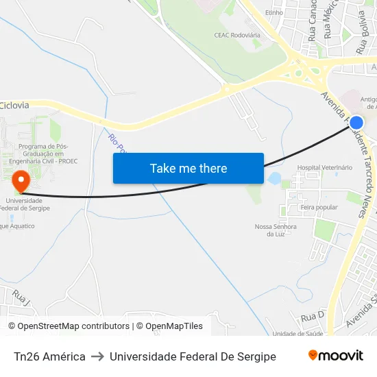 Tn26 América to Universidade Federal De Sergipe map