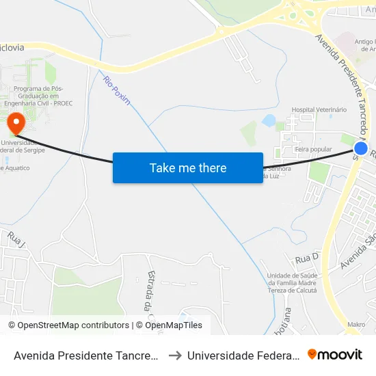 Avenida Presidente Tancredo Neves, 6055 to Universidade Federal De Sergipe map