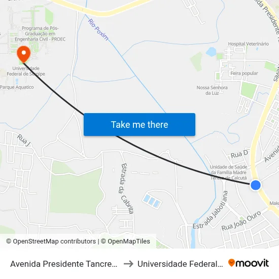 Avenida Presidente Tancredo Neves, 105 to Universidade Federal De Sergipe map