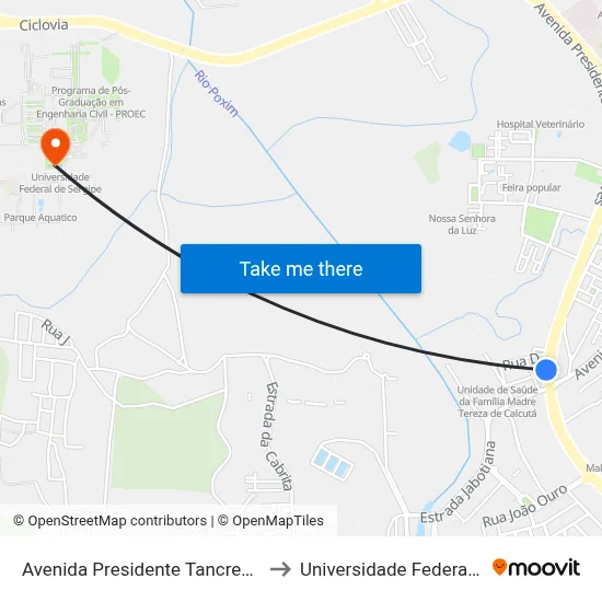 Avenida Presidente Tancredo Neves, 8215 to Universidade Federal De Sergipe map