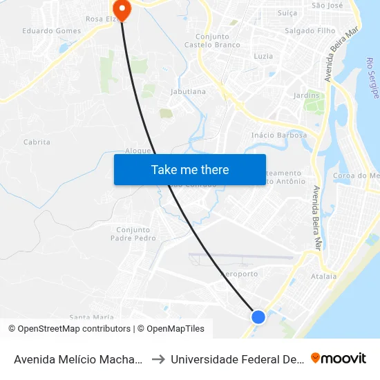Avenida Melício Machado, 1200 to Universidade Federal De Sergipe map