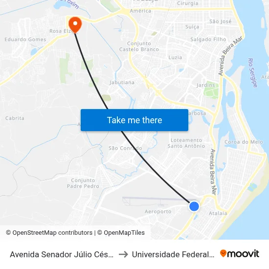 Avenida Senador Júlio César Leite, 1900 to Universidade Federal De Sergipe map