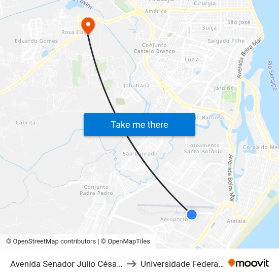 Avenida Senador Júlio César Leite, 854-856 to Universidade Federal De Sergipe map