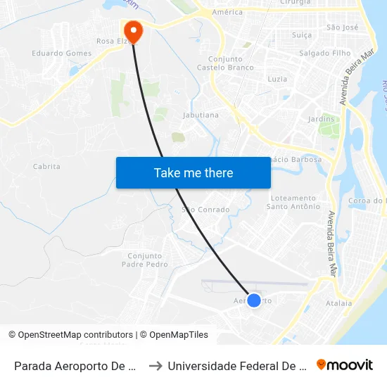 Parada Aeroporto De Aracaju to Universidade Federal De Sergipe map