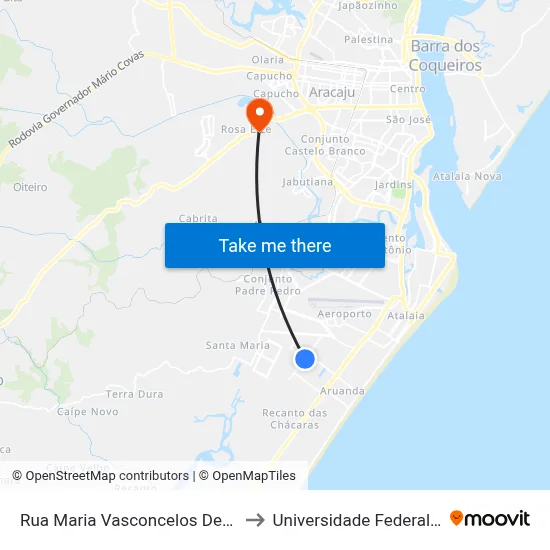 Rua Maria Vasconcelos De Andrade 1285 to Universidade Federal De Sergipe map