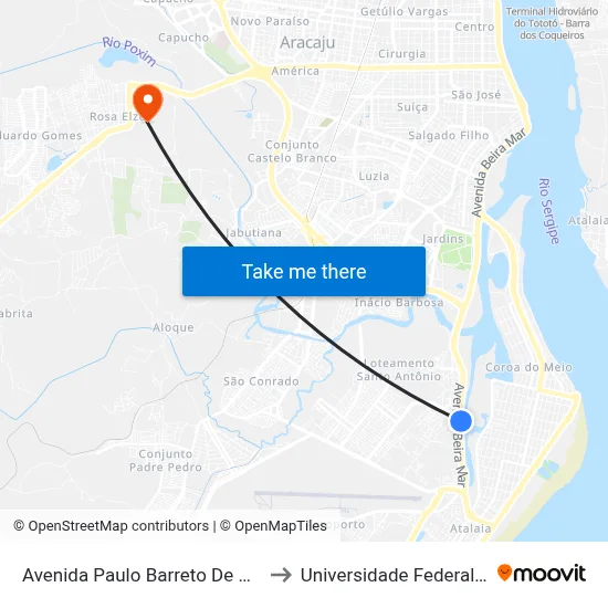 Avenida Paulo Barreto De Menezes, 1485 to Universidade Federal De Sergipe map