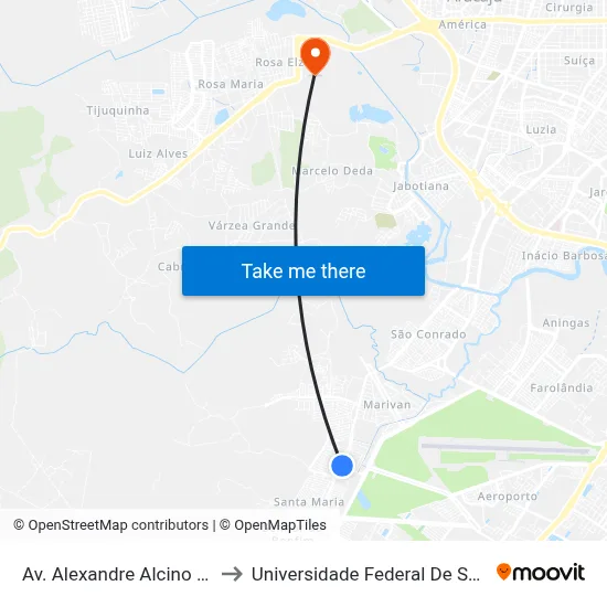 Av. Alexandre Alcino 2155 to Universidade Federal De Sergipe map