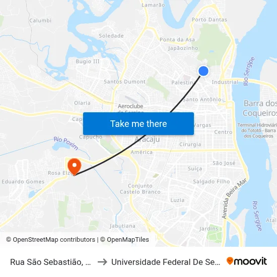 Rua São Sebastião, 1-59 to Universidade Federal De Sergipe map
