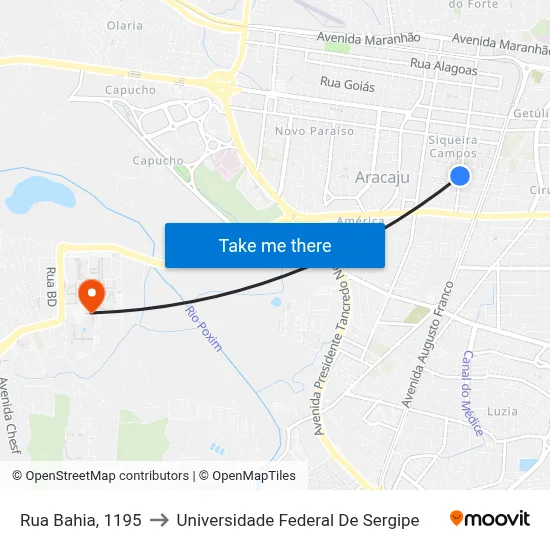 Rua Bahia, 1195 to Universidade Federal De Sergipe map