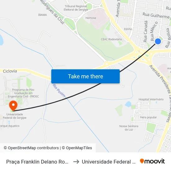 Praça Franklin Delano Rooselvelt, 135 to Universidade Federal De Sergipe map