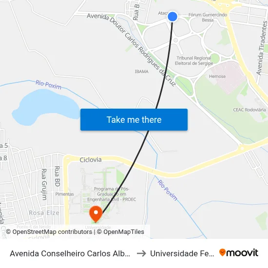 Avenida Conselheiro Carlos Alberto Barros Sampaio, 114-452 to Universidade Federal De Sergipe map