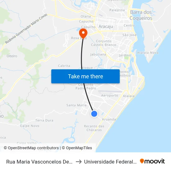 Rua Maria Vasconcelos De Andrade, 410 to Universidade Federal De Sergipe map