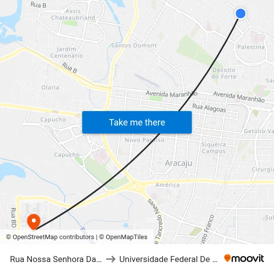 Rua Nossa Senhora Da Glória to Universidade Federal De Sergipe map