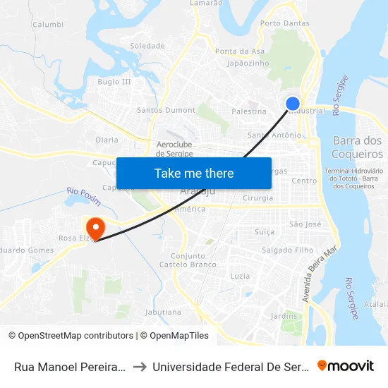 Rua Manoel Pereira, 11 to Universidade Federal De Sergipe map