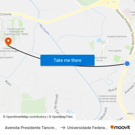 Avenida Presidente Tancredo Neves, 5127 to Universidade Federal De Sergipe map