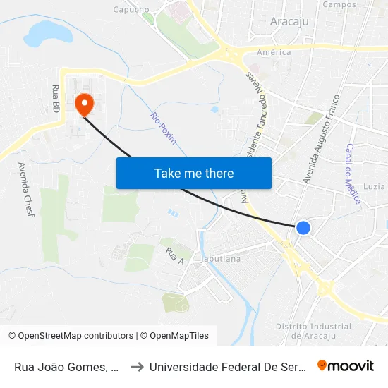 Rua João Gomes, 270 to Universidade Federal De Sergipe map