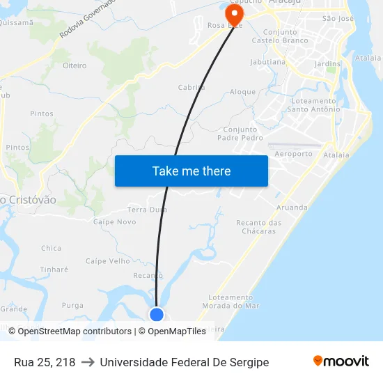 Rua 25, 218 to Universidade Federal De Sergipe map