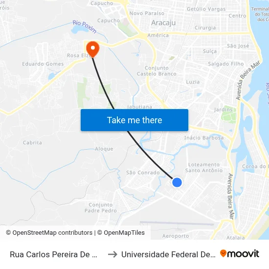 Rua Carlos Pereira De Melo, 117 to Universidade Federal De Sergipe map