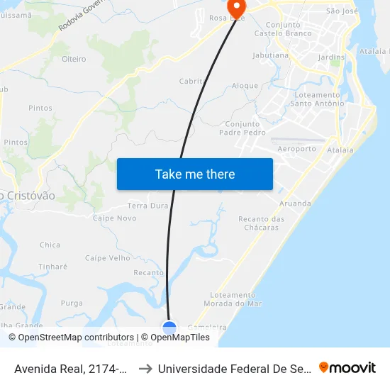 Avenida Real, 2174-2314 to Universidade Federal De Sergipe map