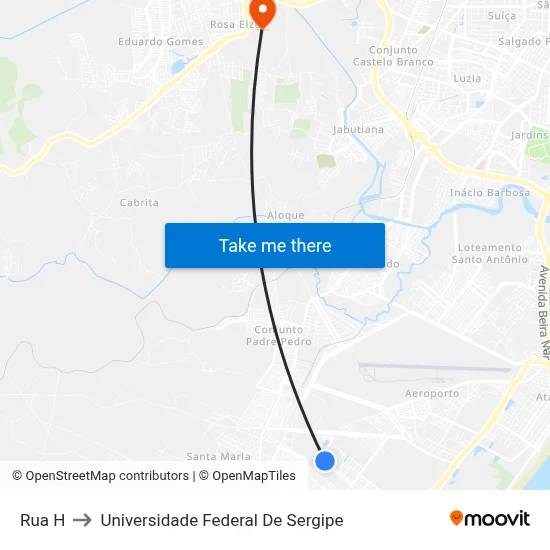 Rua H to Universidade Federal De Sergipe map
