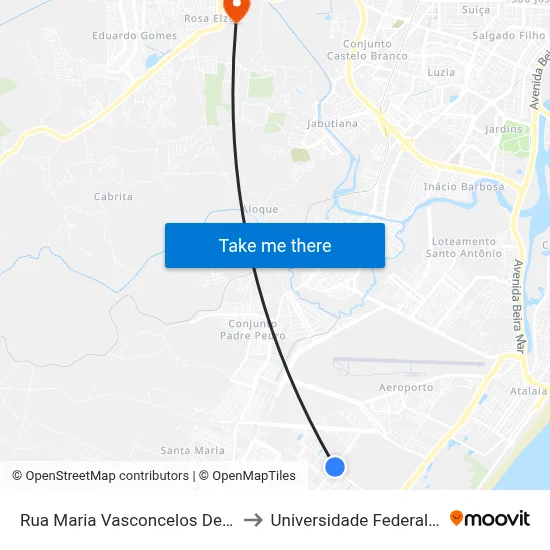 Rua Maria Vasconcelos De Andrade, 102 to Universidade Federal De Sergipe map