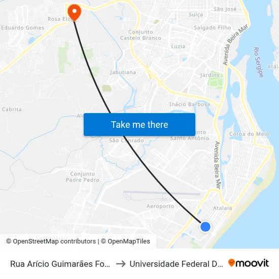 Rua Arício Guimarães Fortes, 1054 to Universidade Federal De Sergipe map