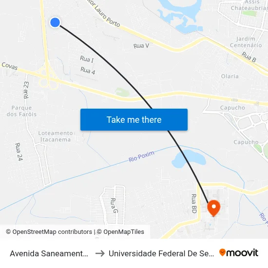 Avenida Saneamento, 95 to Universidade Federal De Sergipe map