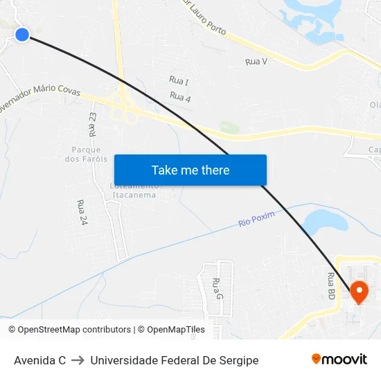 Avenida C to Universidade Federal De Sergipe map