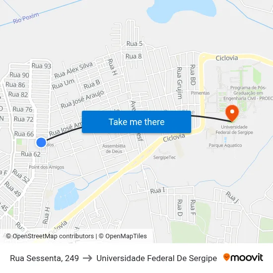 Rua Sessenta, 249 to Universidade Federal De Sergipe map