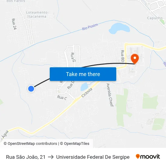 Rua São João, 21 to Universidade Federal De Sergipe map