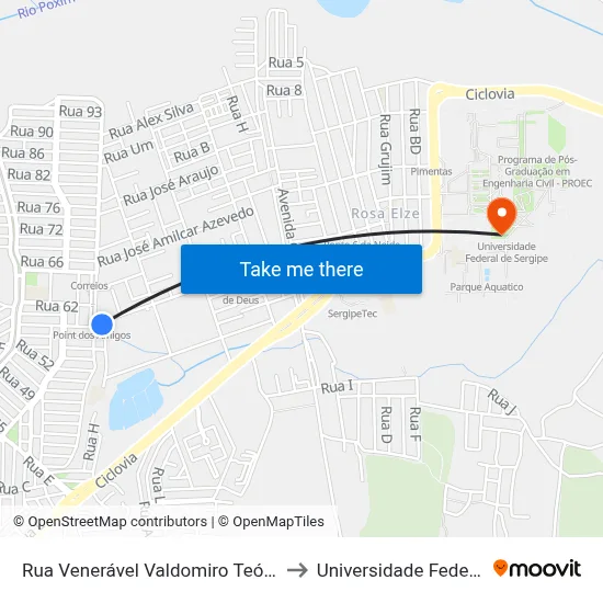 Rua Venerável Valdomiro Teófilo Dos Santos, 755 to Universidade Federal De Sergipe map
