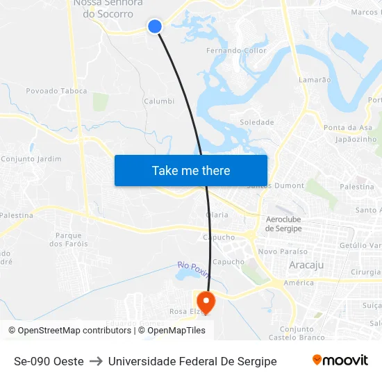 Se-090 Oeste to Universidade Federal De Sergipe map