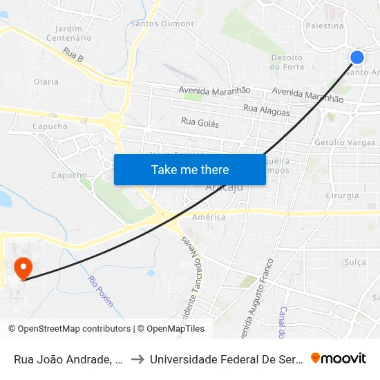 Rua João Andrade, 739 to Universidade Federal De Sergipe map