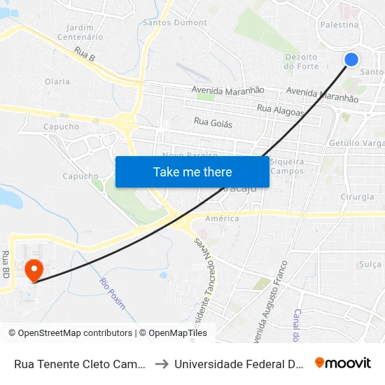 Rua Tenente Cleto Campêlo, 399 to Universidade Federal De Sergipe map