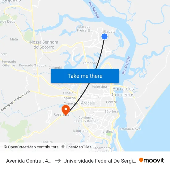 Avenida Central, 450 to Universidade Federal De Sergipe map