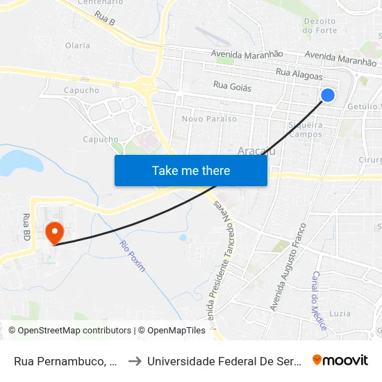 Rua Pernambuco, 485 to Universidade Federal De Sergipe map