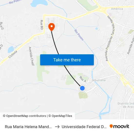 Rua Maria Helena Mandarino, 150 to Universidade Federal De Sergipe map