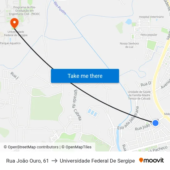 Rua João Ouro, 61 to Universidade Federal De Sergipe map