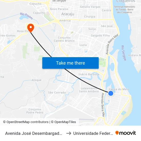 Avenida José Desembargador Antônio Góes, 55 to Universidade Federal De Sergipe map