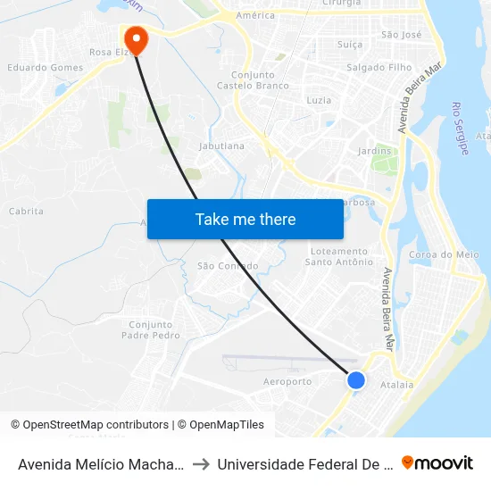 Avenida Melício Machado, 100 to Universidade Federal De Sergipe map