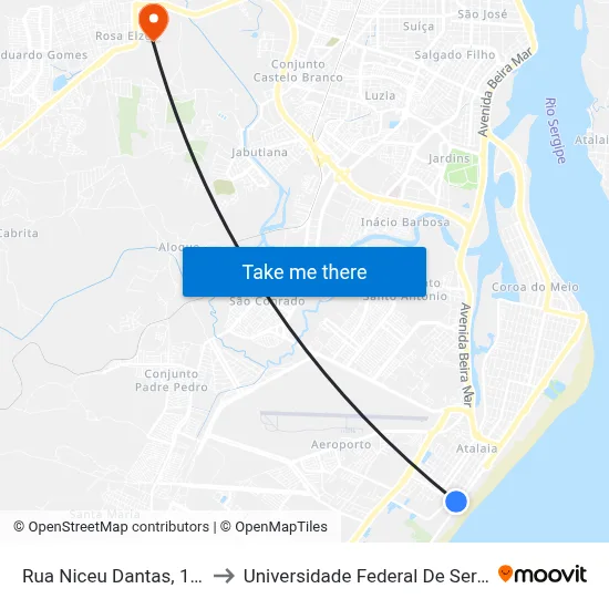 Rua Niceu Dantas, 1101 to Universidade Federal De Sergipe map