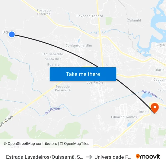 Estrada Lavadeiros/Quissamã, Sentido Quissamã | Povoado Bita to Universidade Federal De Sergipe map