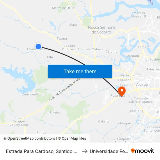 Estrada Para Cardoso, Sentido Cardoso | Povoado Lavandeira to Universidade Federal De Sergipe map