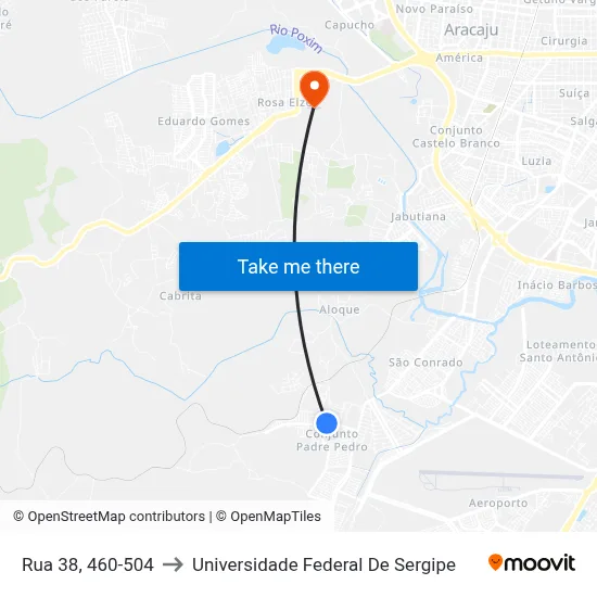 Rua 38, 460-504 to Universidade Federal De Sergipe map